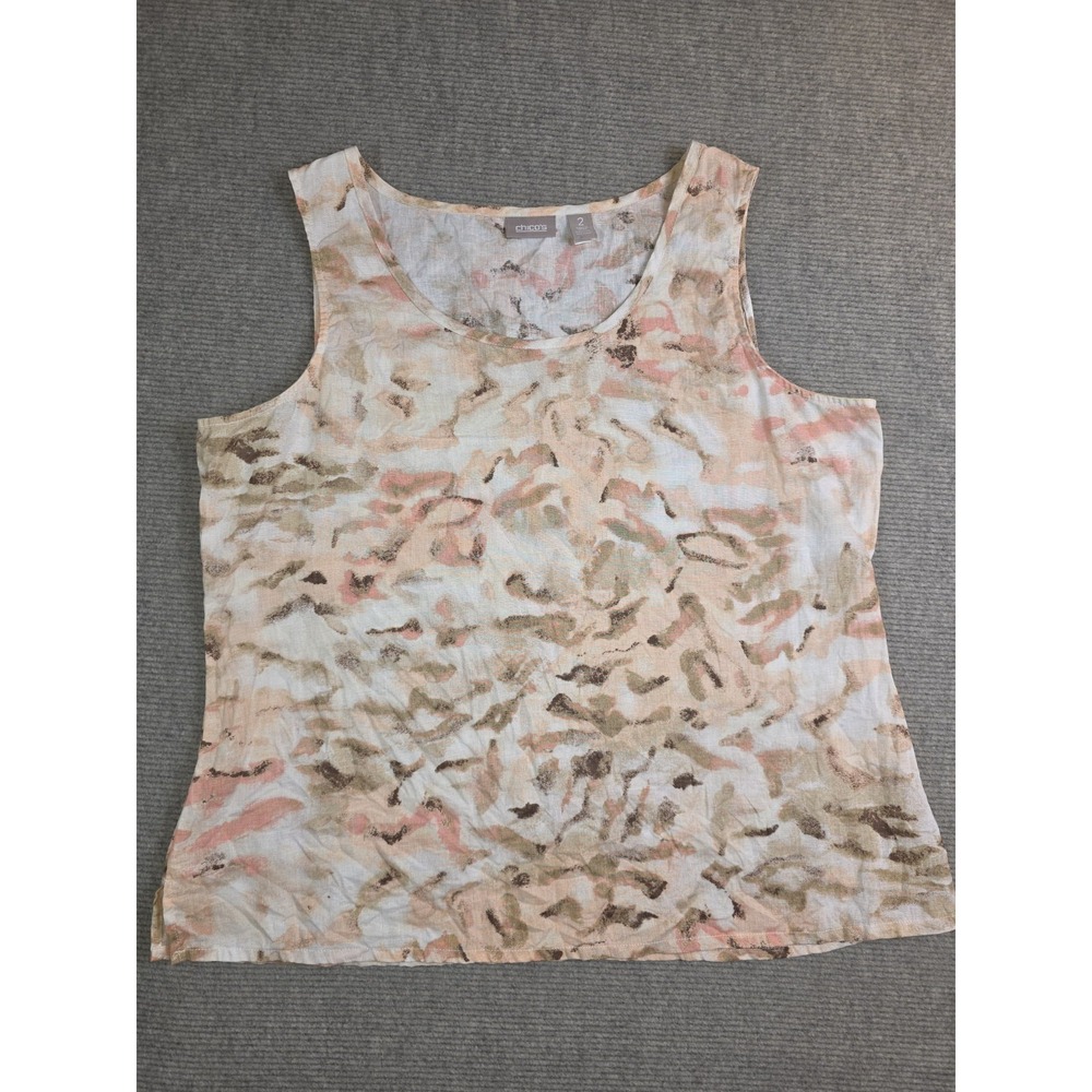 Chico's 2 100% Linen Breezy Tank Top Beach Coastal Breathable Resort Sz L